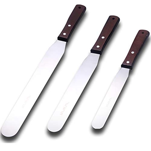 LEGERM Straight Icing Spatula Stainless Steel Baking Set of 6, 8" & 10" Wooden Handle Cake Decorating Frosting Spatulas