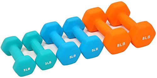 Signature Fitness 32LB Colored Neoprene Coated Dumbbell Set with Stand 3, 5, 8 lbs Pairs - Image 3