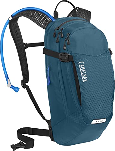 CamelBak M.U.L.E. 12 Mountain Biking Hydration Pack - Easy Refilling Hydration Backpack - Magnetic Tube Trap 100oz, Moroccan Blue/Black