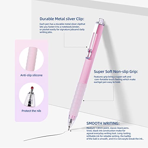 FULLPAD Black Ballpoint Pens, Retractable Medium Point 1.0mm Office Supplies Pen with Super Soft Grip & Metal Gold Clip, Smooth Writing Black Ink Journaling Pens, Gift Pen Set - Image 7