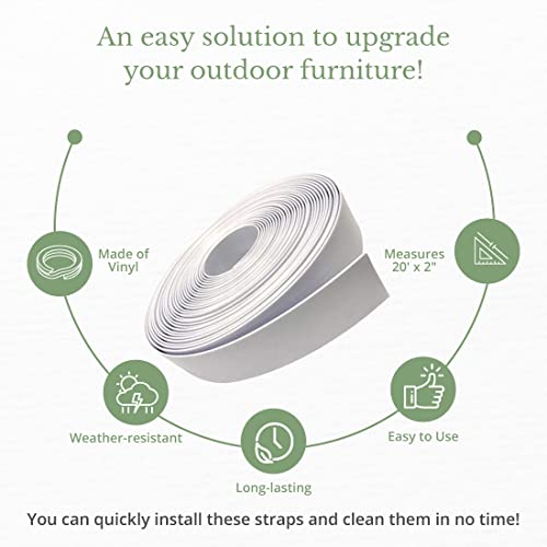 2" Wide Vinyl Strap for Patio Pool Lawn Garden Furniture 20' Roll_ Make Your Own Replacement Straps. Plus - 20 Free Fasteners! (201 White) - Image 6