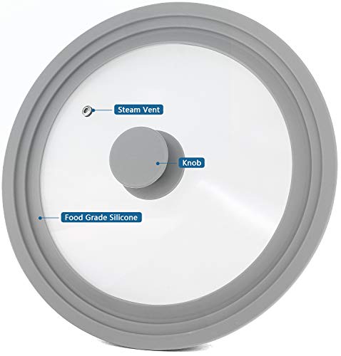 TOPULORS Universal Lid for Pots, Pans and Skillets, Tempered Glass with Silicone Rim Fits All 9 to 11 Inch Diameter Cookware, Frying Pan Cover, Replacement Lid, Dishwasher Safe, Grey - Image 4