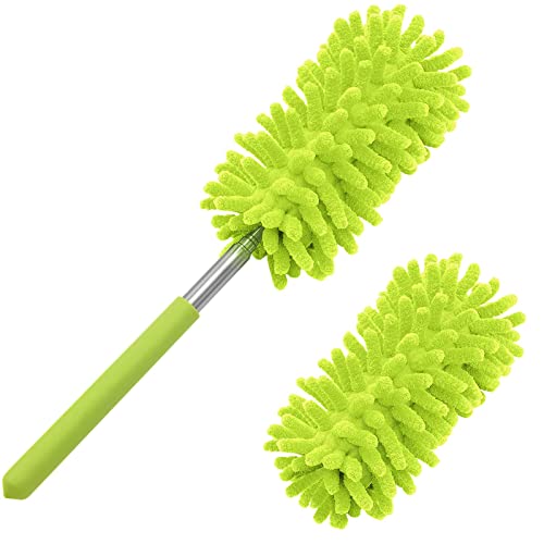 Microfiber Duster for Cleaning, Tukuos Hand Washable Dusters with 2pcs Replace Microfiber Head, Extendable Pole, Detachable Cleaning Brush Tool for Office, Car, Window, Furniture, Ceiling Fan