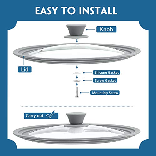 TOPULORS Universal Lid for Pots, Pans and Skillets, Tempered Glass with Silicone Rim Fits All 9 to 11 Inch Diameter Cookware, Frying Pan Cover, Replacement Lid, Dishwasher Safe, Grey - Image 5