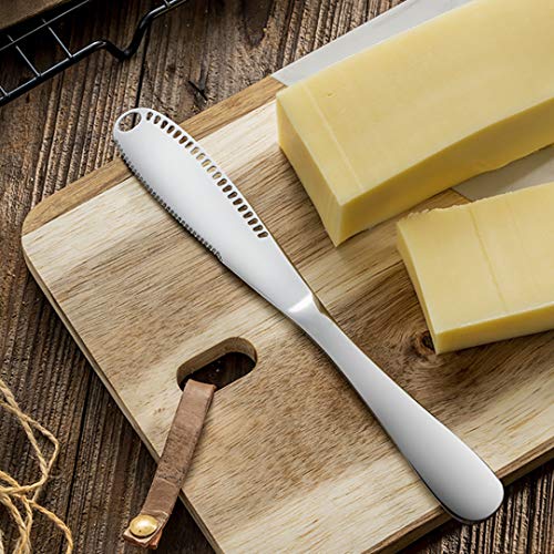 AXIAOLU Stainless Steel butter Spreader Knife, 3-in-1 Kitchen Gadgets, Curler, Butter Grater, Multifunctional Chopping Slot with Serrated Edge (Silver, 1) - Image 4