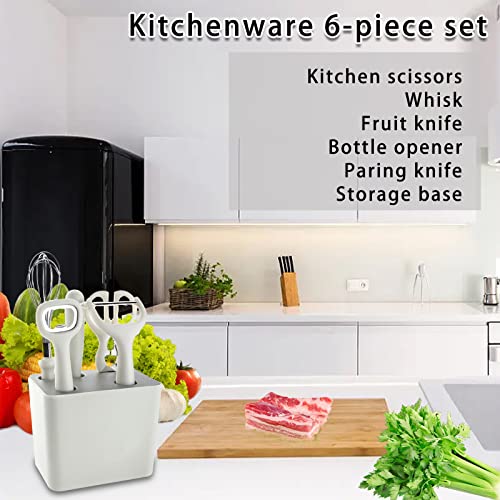 COMUSTER Kitchen Gadgets Set,Kitchen Scissors, Kitchen Utensils Set with Holder, Paring Knife,Whisk,Bottle Opener,Peeler- Home Kitchen Gadgets(White 6 Pieces set) - Image 3