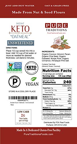 Keto Oatmeal, Instant Hot Cereal, Unsweetened, Certified Paleo, Keto Certified, Gluten & Grain Free (14.1 oz) (3 Pack) - Image 8
