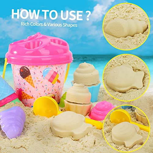 Bennol Beach Sand Toys for Kids Toddlers, Ice Cream Theme Kids Beach Sand Toys Set with Bucket Pail and Bag, Sand Castle Travel Beach Sandbox Toys Kit for Kids Toddlers Girls Boys Ages 3-10 - Image 5