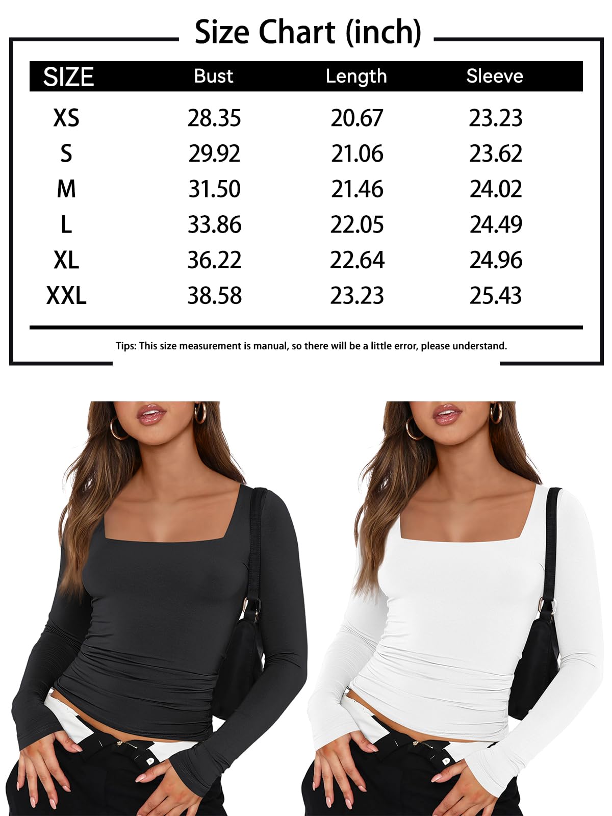 Trendy Queen Womens Long Sleeve Shirts 2024 Basic Crop Tops Fashion Slims Fitted Y2k Workout Clothes Square Neck Going Out Spring Outfits White - Image 2