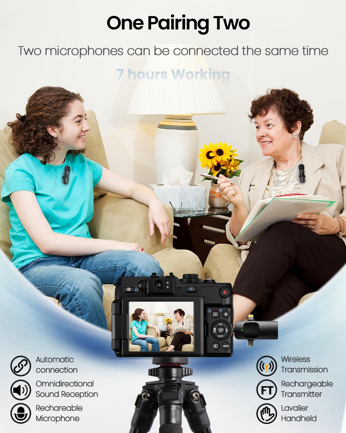 4 in 1 Mini Microphone Wireless Lavalier Microphone for iPhone Android Computer Laptop Camera USB-C,2.4G Ultra-Low Delay,Noise Reduction,Double Lapel Microphone for Youtube TikTok Vlog (Mini Mic) - Image 7