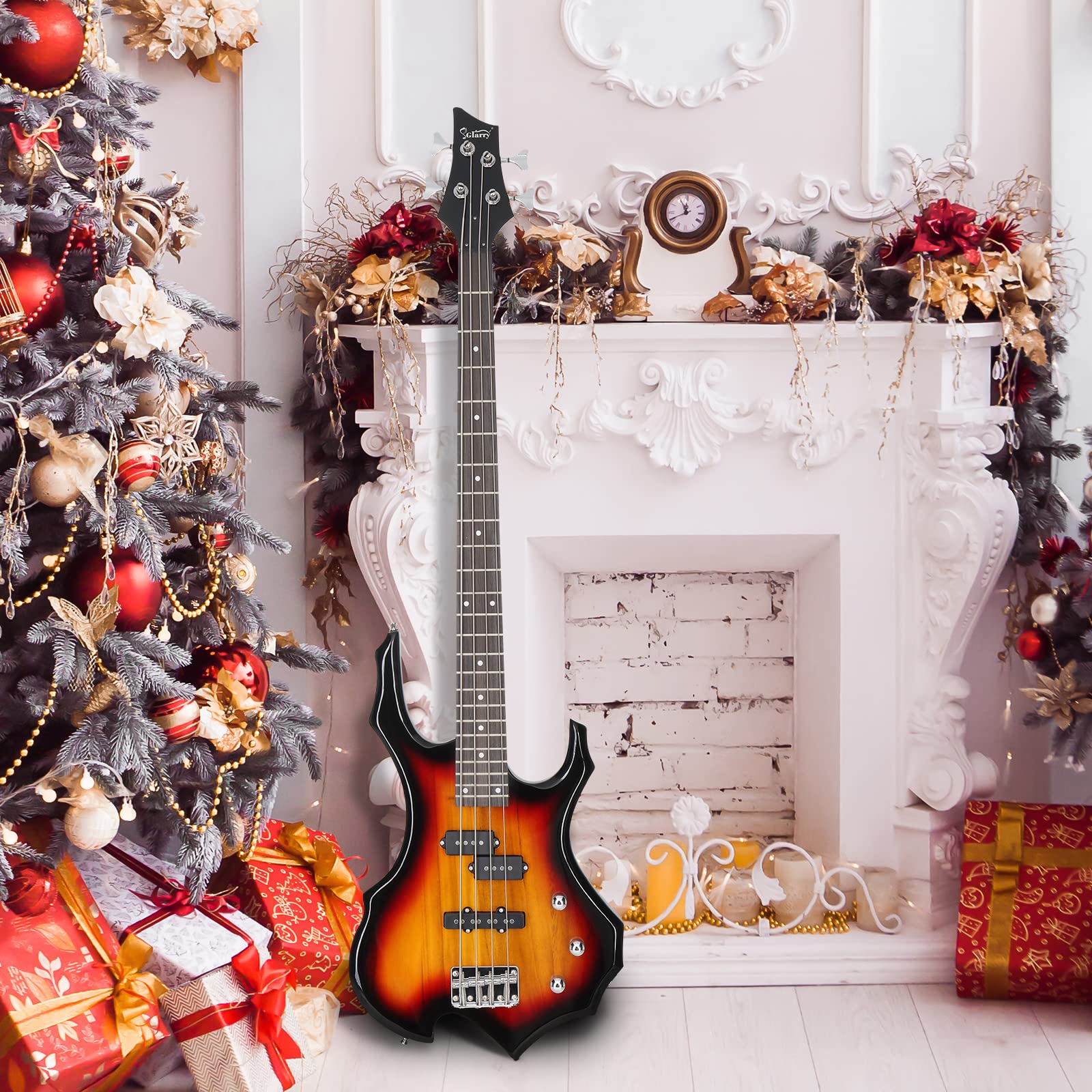 GLARRY Electric Bass Guitar 4 Strings Buring Fire Style Full Size for Beginner Right Hand with Bag, Strap and Accessories (Sunset) - Image 2