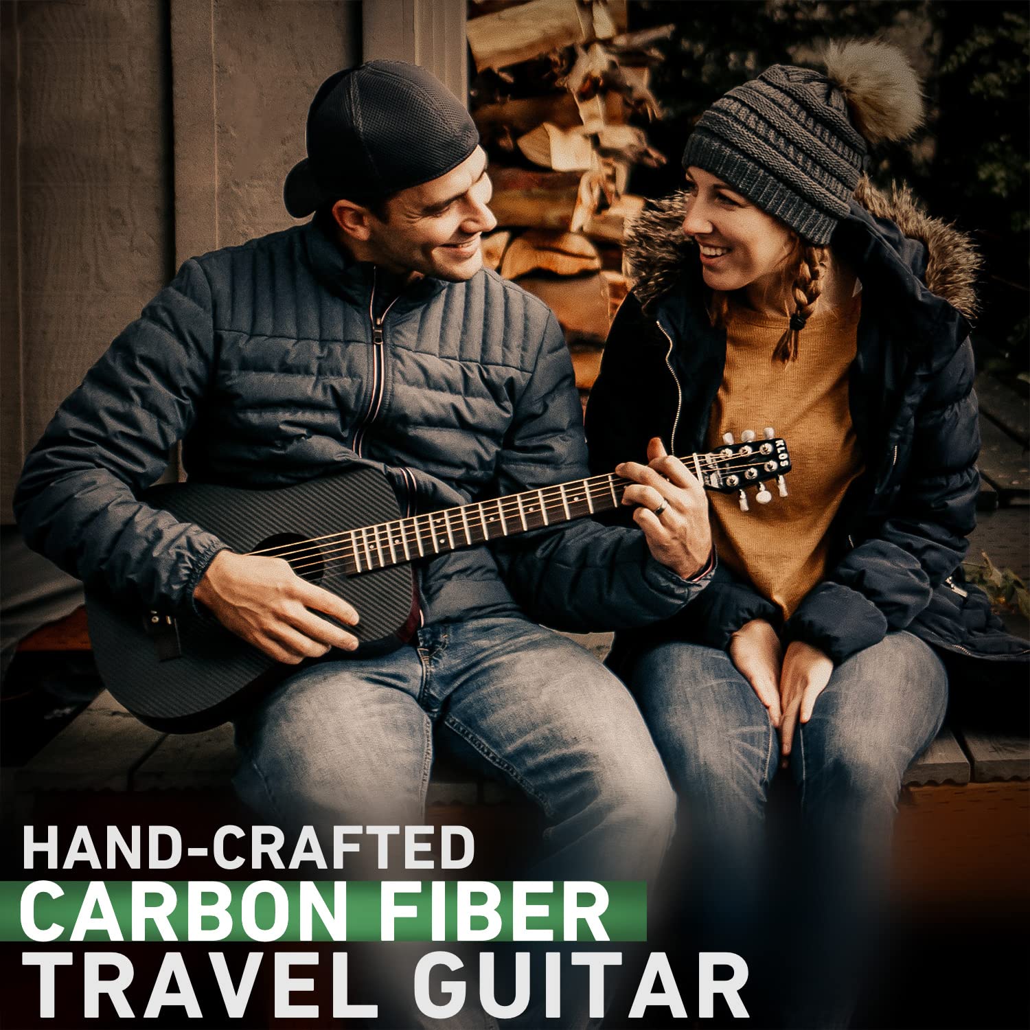 KLOS Travel Guitar, Durable Carbon Fiber Acoustic Guitar - Black with Gig Bag, Strap, Capo and more - Image 6